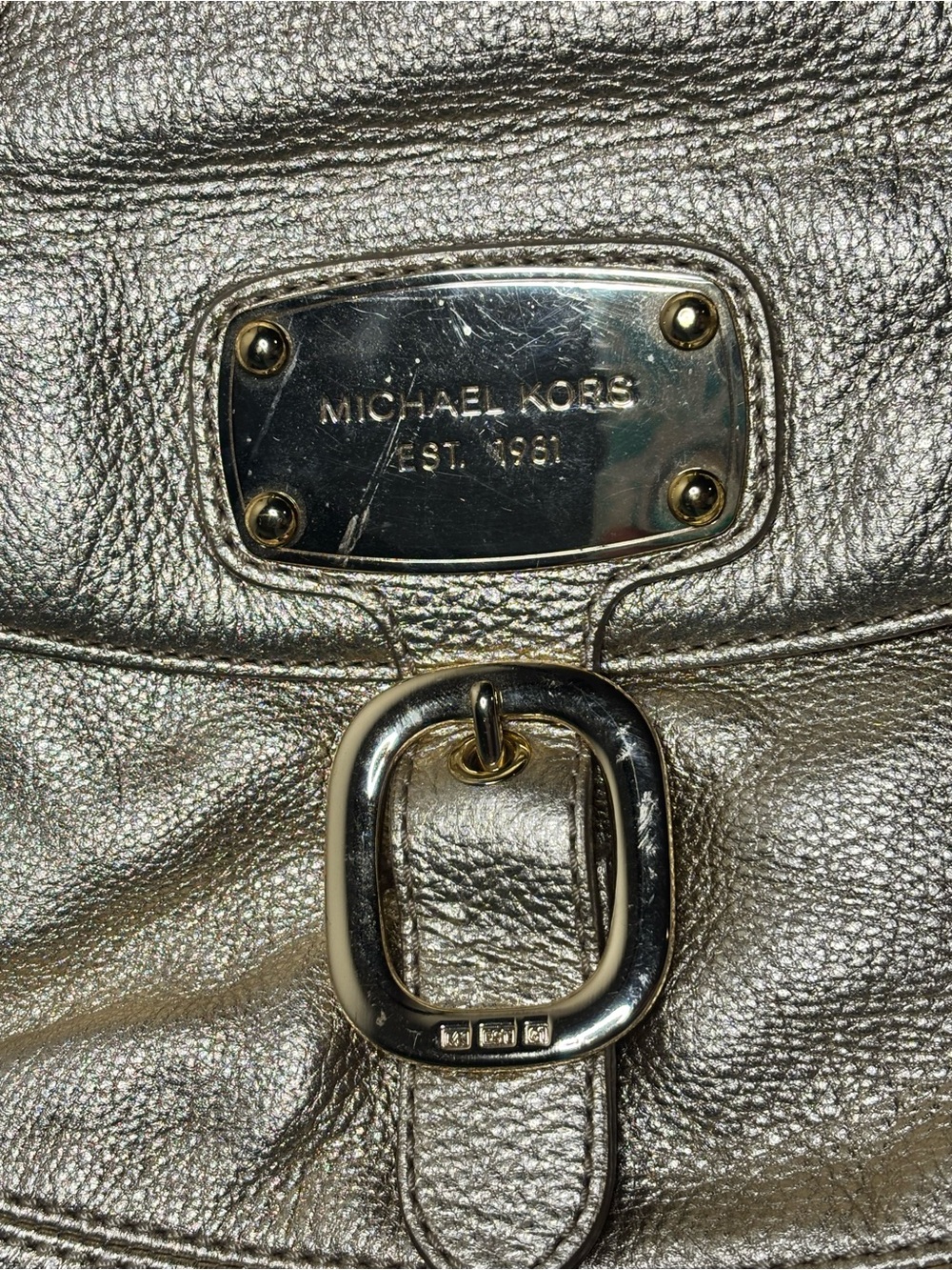 Vintage Michael Kors Fulton Metallic Gold Buckle Pocket Hobo Bag - Picture 2 of 15